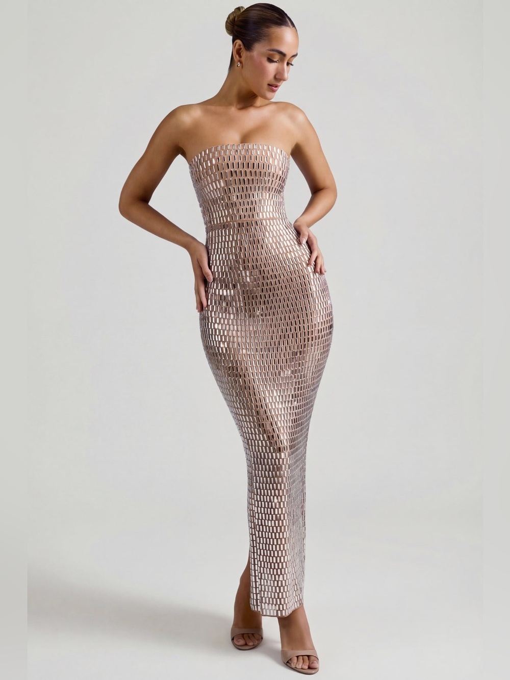 Oh Polly Amaya Embellished Bandeau Maxi Dress in Almond - Picture 5 of 14